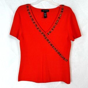 Cable Gage Women’s Beaded Accent Short Sleeve Sweater Top / medium